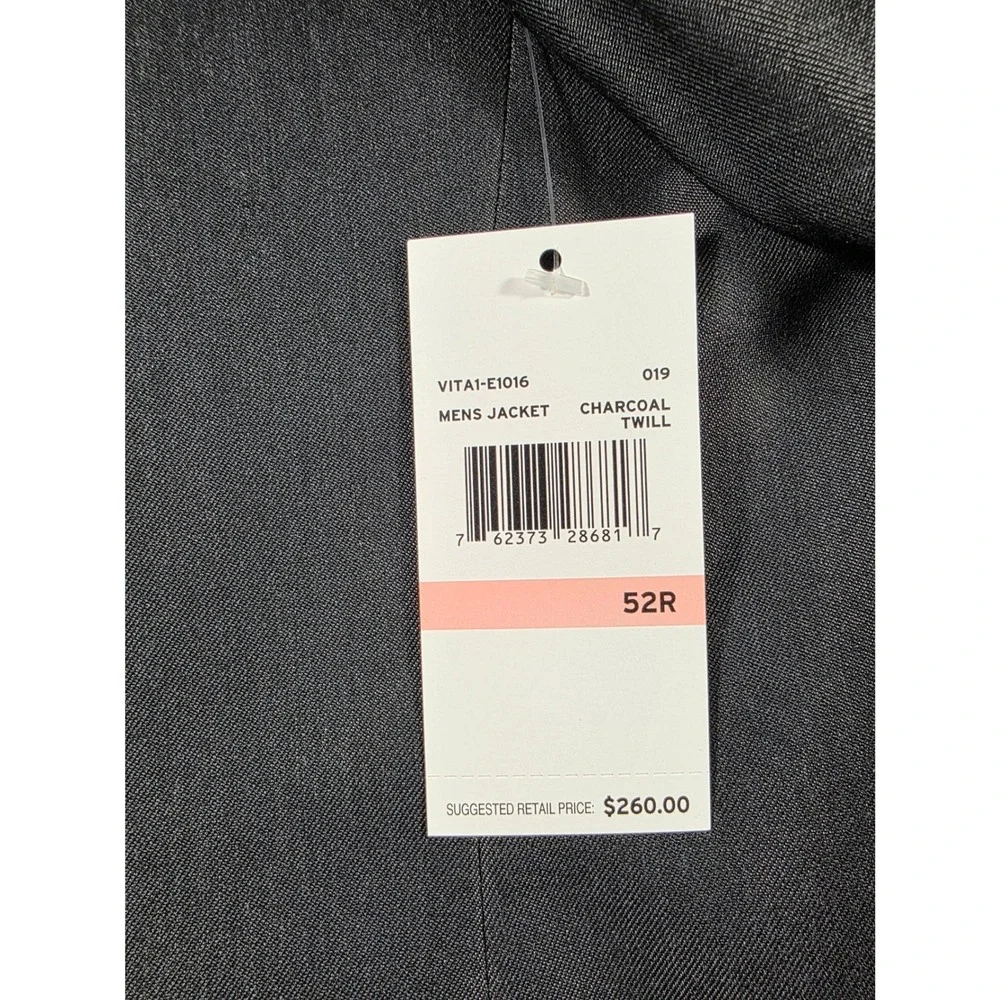 Perry Ellis Portfolio Suit Jacket Men 52R Charcoal Grey Slim Fit Comfort Stretch